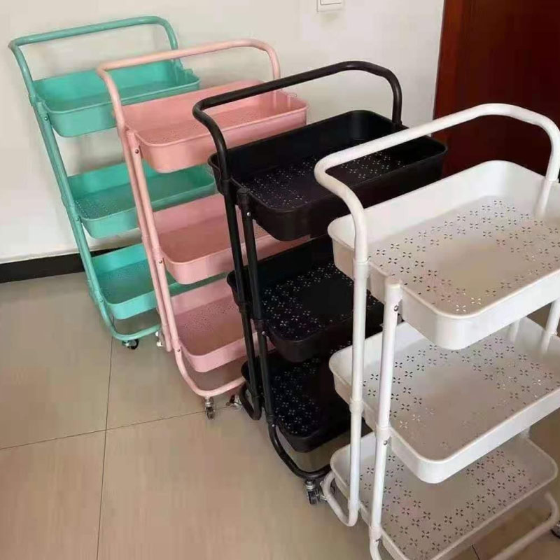 Lantai Multi-Tier Single Handle Mobile Trolley Shelf